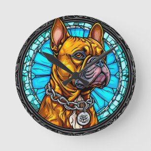 Französische Bulldogge im Ornament-Design Runde Wanduhr