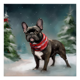 Französische Bulldogge im Schnee Weihnachten Poster