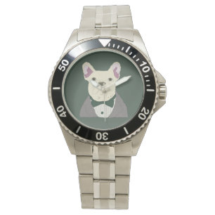 Französische Bulldogge im Smoking Armbanduhr