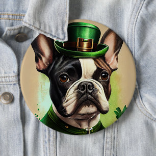 Französische Bulldogge im St. Patrick's Day Kleid Button