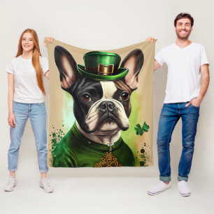 Französische Bulldogge im St. Patrick's Day Kleid Fleecedecke