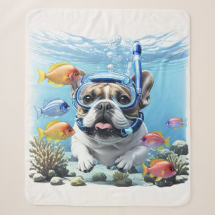 Französische Bulldogge im Urlaub French Bulldog Sherpadecke