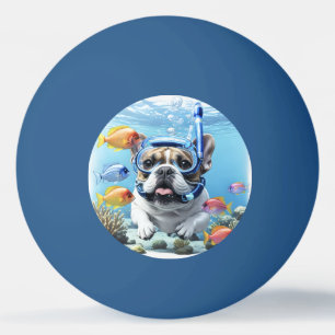 Französische Bulldogge im Urlaub French Bulldog Tischtennisball