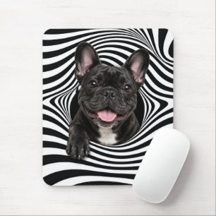 Französische Bulldogge in abstraktem gestreiftem L Mousepad
