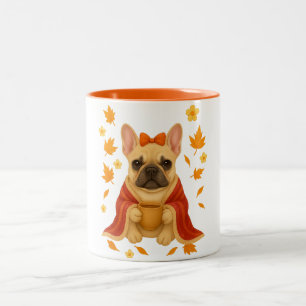 Französische Bulldogge in Decke Trinkt Kaffee Co Zweifarbige Tasse