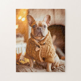 Französische Bulldogge in gestrickter Hundemode Puzzle