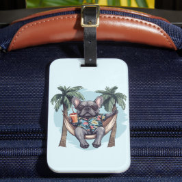 Französische Bulldogge in hawaiianischem Oberteil Gepäckanhänger