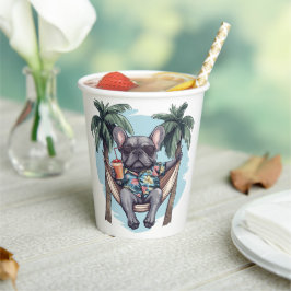 Französische Bulldogge in hawaiianischem Oberteil Pappbecher
