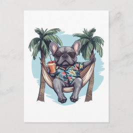 Französische Bulldogge in hawaiianischem Oberteil Postkarte