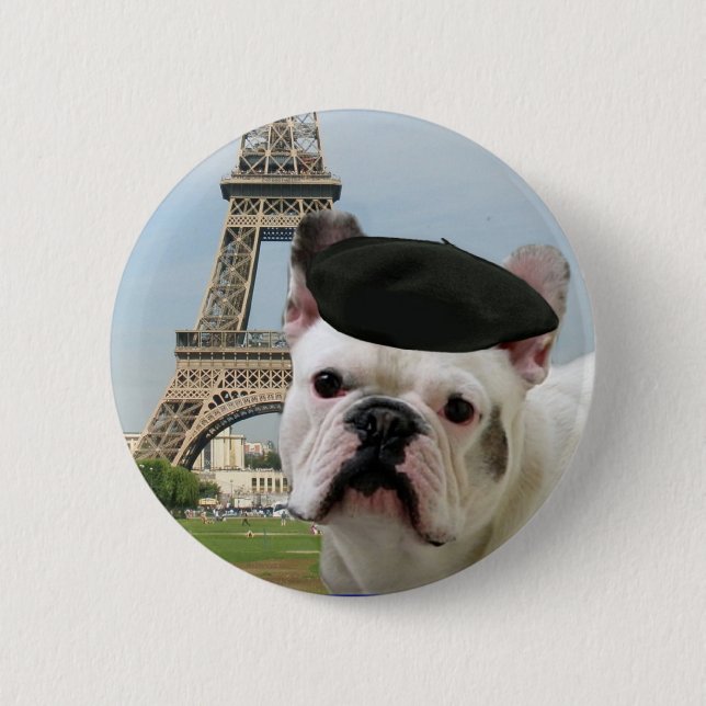 Französische Bulldogge in Paris-Knopf Button (Vorderseite)