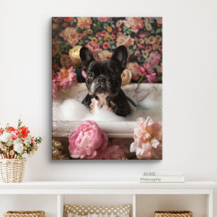 Französische Bulldogge Kunst   Frenchie in der Bad Leinwanddruck