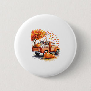 Französische Bulldogge Lastwagen Kürbis Herbst Lau Button