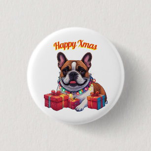 Französische Bulldogge Lichterkette Weihnachten Button