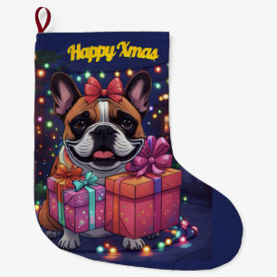 Französische Bulldogge Lichterkette Weihnachten Großer Weihnachtsstrumpf
