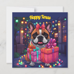 Französische Bulldogge Lichterkette Weihnachten Magneteinladung
