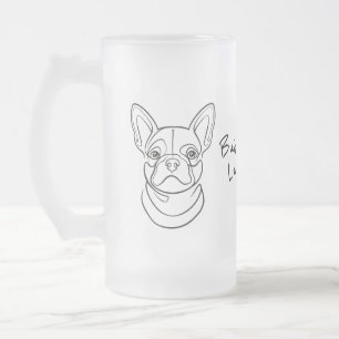 Französische Bulldogge Linienkunst. Klein gebaut.  Mattglas Bierglas
