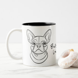 Französische Bulldogge Linienkunst. Klein gebaut.  Zweifarbige Tasse