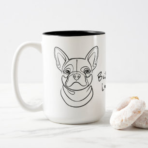 Französische Bulldogge Linienkunst. Klein gebaut. Zweifarbige Tasse