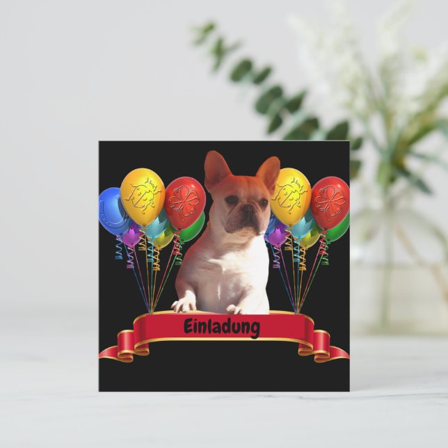 Französische Bulldogge Luftballon French Bulldog Einladung (Stehend Vorderseite)