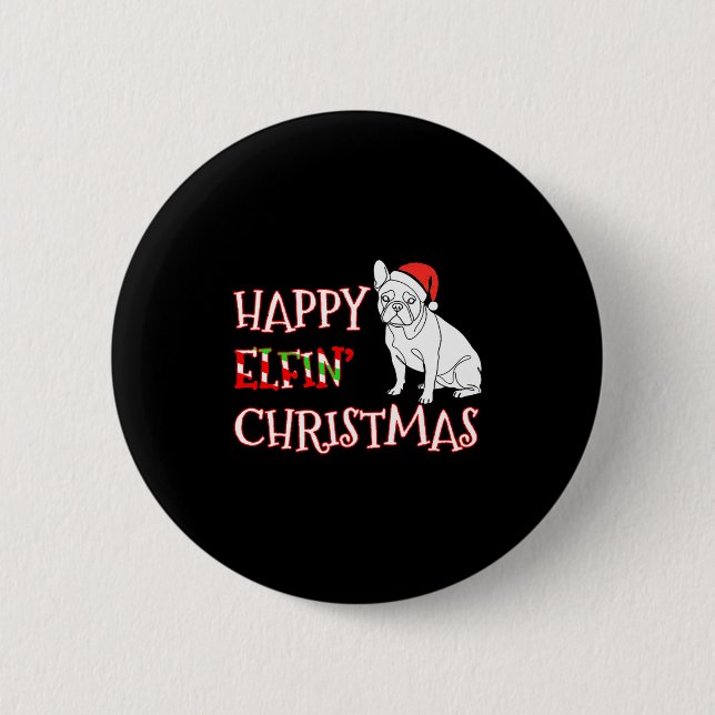Französische Bulldogge Lustige Weihnachtsmannmütze Button (Vorderseite)