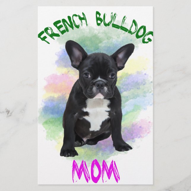 Französische Bulldogge Mama Aquarellmalerei Art Briefpapier (Vorderseite)