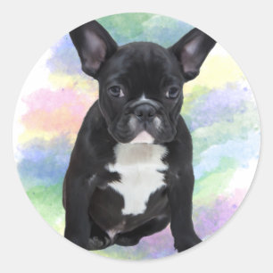 Französische Bulldogge Mama Wasserfarbe Ölmalerei  Runder Aufkleber