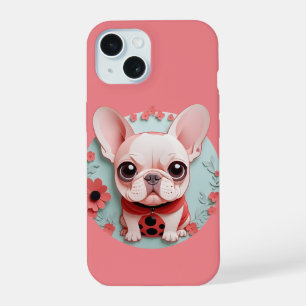 Französische Bulldogge Marienkäfer Blumen Scherens iPhone 15 Hülle
