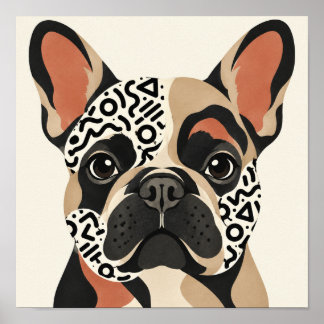 Französische Bulldogge Memphis Pattern Grafik Kuns Poster