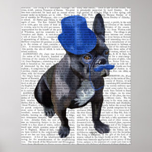 Französische Bulldogge mit blauen Zylinder und dem Poster