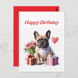 Französische Bulldogge mit Blumen Birthday Postkarte