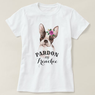 Französische Bulldogge mit Blumen-T - Shirt
