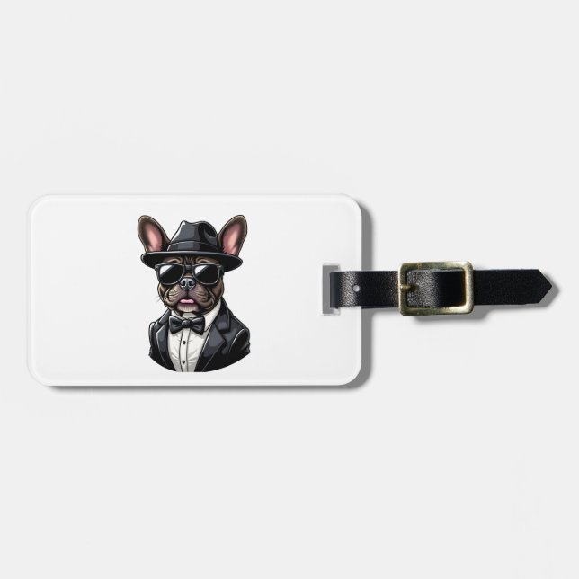Französische Bulldogge mit Brille Gepäckanhänger (Vorderseite horizontal)