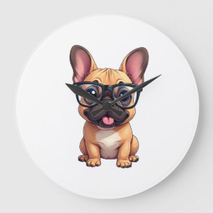 Französische Bulldogge mit Brille Große Wanduhr