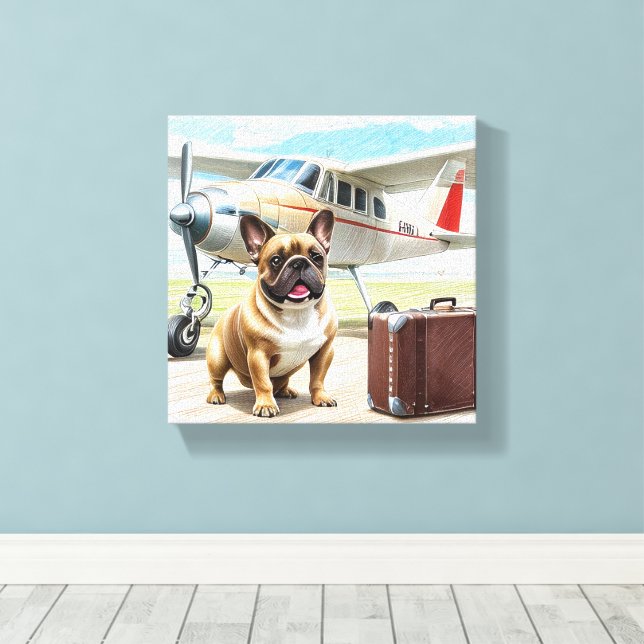 Französische Bulldogge mit Flugzeug Leinwanddruck (Insitu (Holzboden))