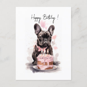Französische Bulldogge mit Geburtstagskuchen Postkarte