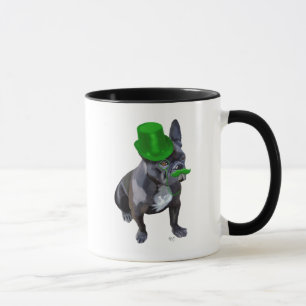Französische Bulldogge mit grünen Zylinder und d Tasse