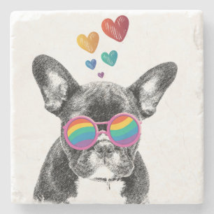 Französische Bulldogge mit Herzen Valentinstag Steinuntersetzer