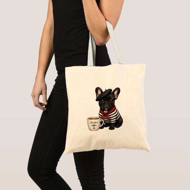 Französische Bulldogge mit Kaffee Tragetasche (Vorderseite (Produkt))