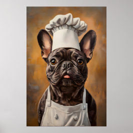Französische Bulldogge mit Kochmütze Poster, Haust Poster