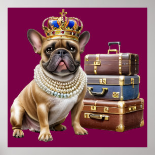 französische Bulldogge mit Koffer und Perlen Poster