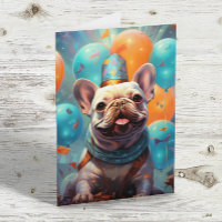 Französische Bulldogge mit Luftballons zum Geburts
