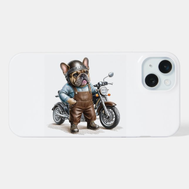 französische Bulldogge mit Motorrad  iPhone Hülle (Rückseite (Horizontal))