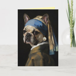 Französische Bulldogge mit Perlenohrring-Grußkarte Karte