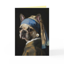 Französische Bulldogge mit Perlenohrring Grußkarte
