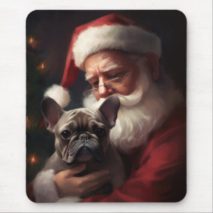 Französische Bulldogge mit Santa Claus Festive Wei Mousepad