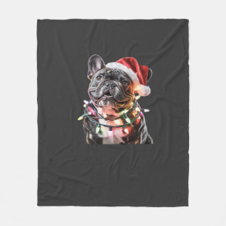 Französische Bulldogge mit Santa Hut eingewickelt  Fleecedecke