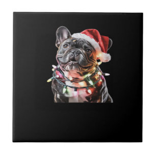 Französische Bulldogge mit Santa-Hut eingewickelt Fliese