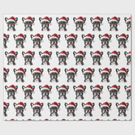 Französische Bulldogge mit Weihnachtsmannmütze Geschenkpapier