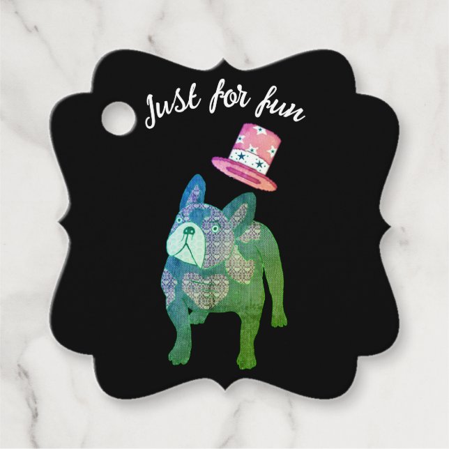 Französische Bulldogge mit Zylinder   Geschenkanhänger (Vorderseite)