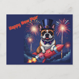 Französische Bulldogge Neujahr French Bulldog Feiertagspostkarte